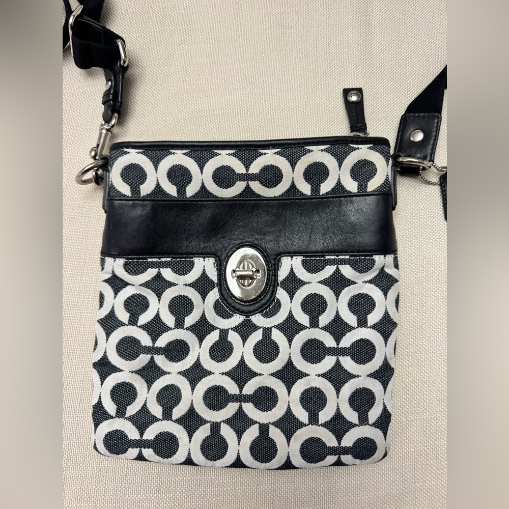 Elegant Black and White Coach Crossbody Bag